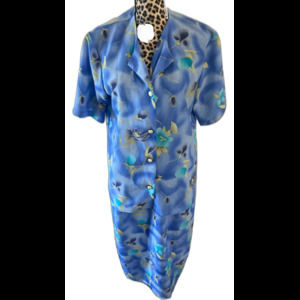 Voir Skirt Top Set Size M Blue Floral Short Sleeve , Maxi Skirt Pearl Buttons